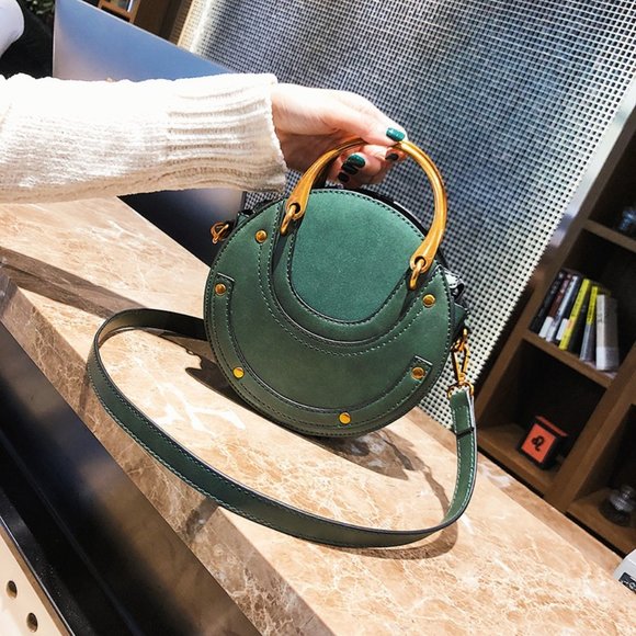Crossbody Round Bag Small Leather Purse Crossbody Leather Bag - Dark Green - Picture 12 of 13